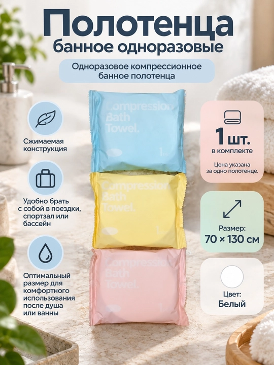 Bir martalik hammom sochig‘i 70×130 sm, siqilgan ixcham - 