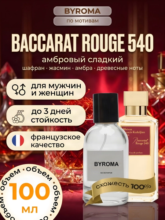 Парфюм унисекс по мотивам Baccarat Rouge 540, стойкие духи, парфюмерная вода, 100 мл - 