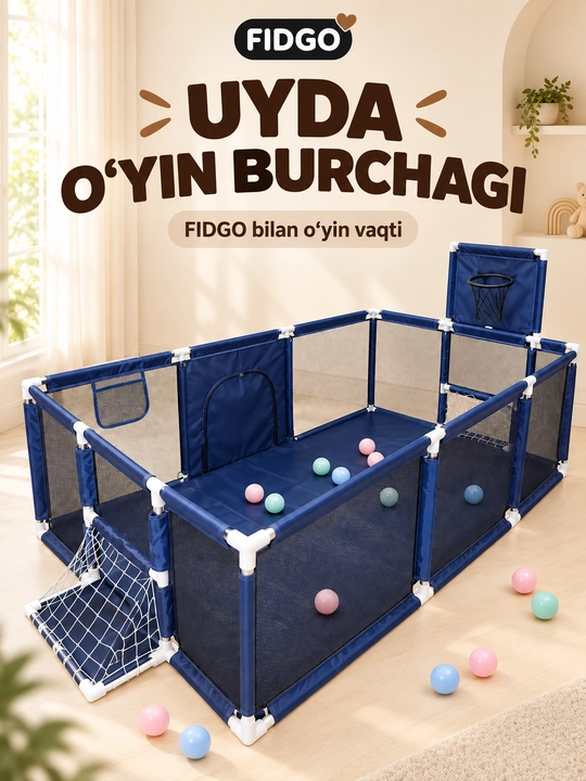 Детский игровой манеж FIDGO с шариками, сетчатыми стенками и входом на молнии