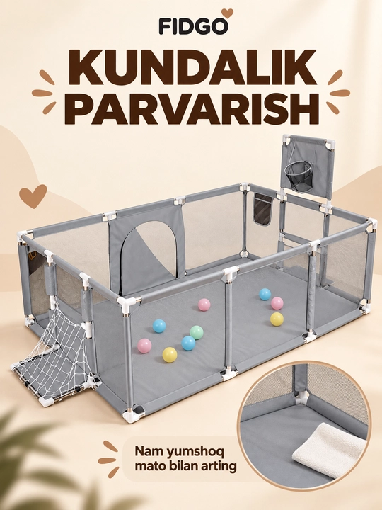 Sharlar, to‘rli devorlar va yashin tezligidagi kirish joyi bilan jihozlangan FIDGO bolalar o‘yin maydoni