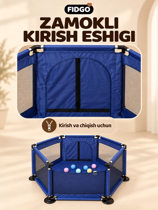 Sharlar, to‘rli devorlar va yashin tezligidagi kirish joyi bilan jihozlangan FIDGO bolalar o‘yin maydoni