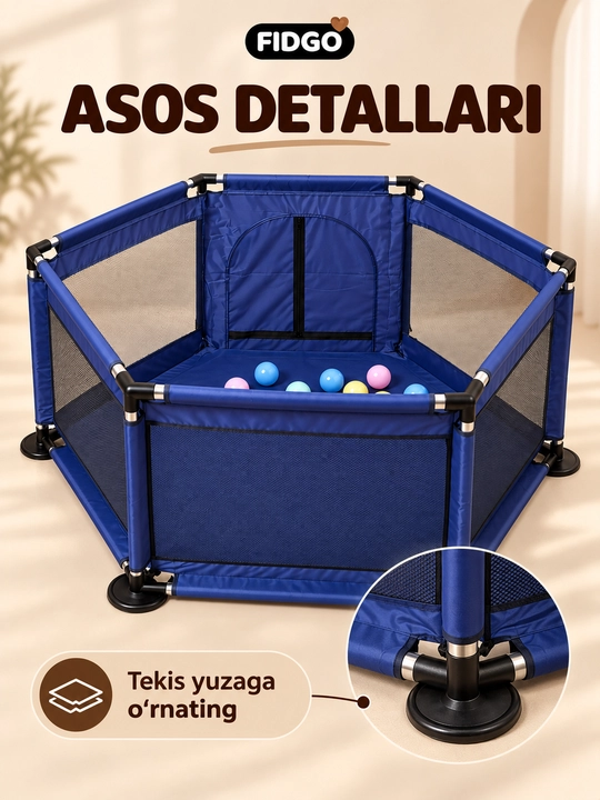 Sharlar, to‘rli devorlar va yashin tezligidagi kirish joyi bilan jihozlangan FIDGO bolalar o‘yin maydoni