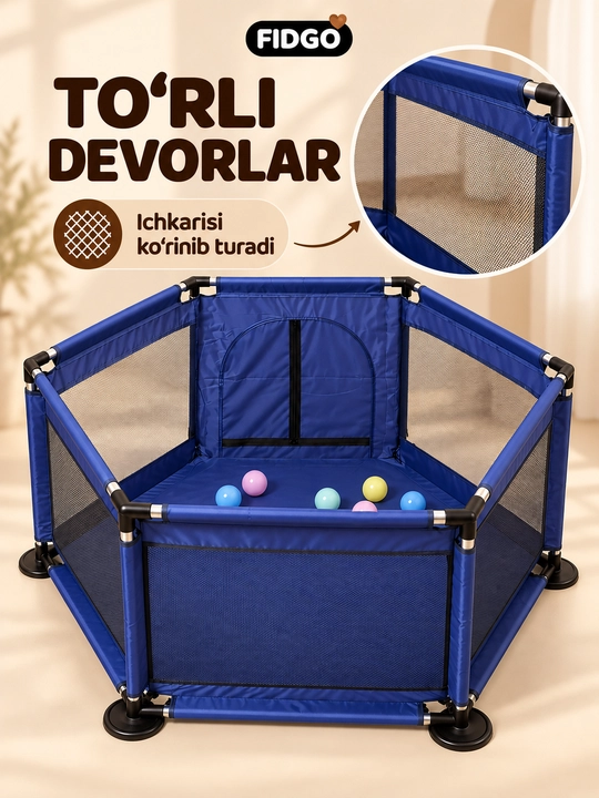 Sharlar, to‘rli devorlar va yashin tezligidagi kirish joyi bilan jihozlangan FIDGO bolalar o‘yin maydoni