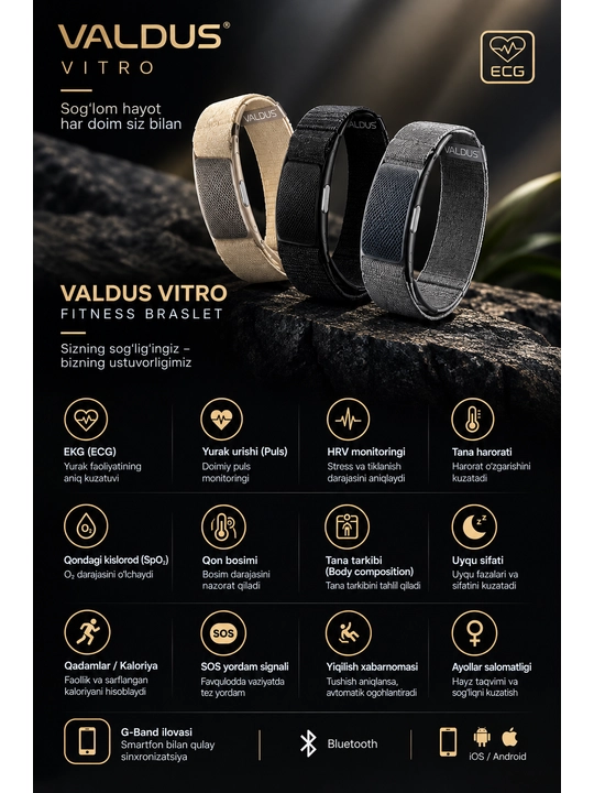 Умный фитнес-браслет Valdus Vitro с ЭКГ и мониторингом здоровья