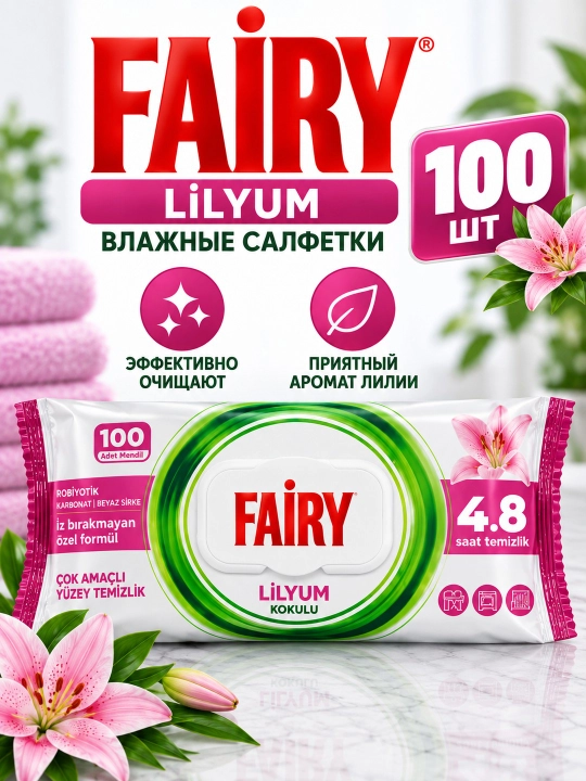 Fairy Lilyum nam tozalash salfetkalari, 100 dona - 