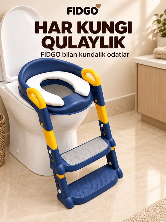 FIDGO bolalar unitaz o‘rindig‘i, zinapoya, tutqichlar va yumshoq qoplama bilan