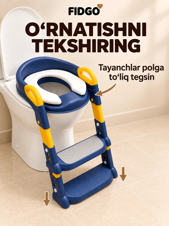 FIDGO bolalar unitaz o‘rindig‘i, zinapoya, tutqichlar va yumshoq qoplama bilan