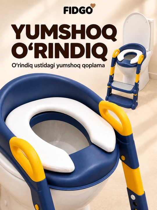 FIDGO bolalar unitaz o‘rindig‘i, zinapoya, tutqichlar va yumshoq qoplama bilan