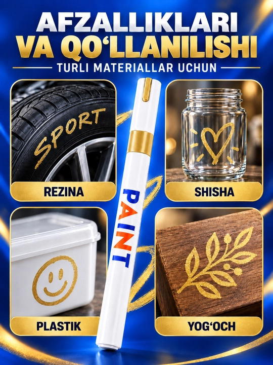 Marker-bo‘yoq, 12 rangli, suvga chidamli, turli yuzalar uchun