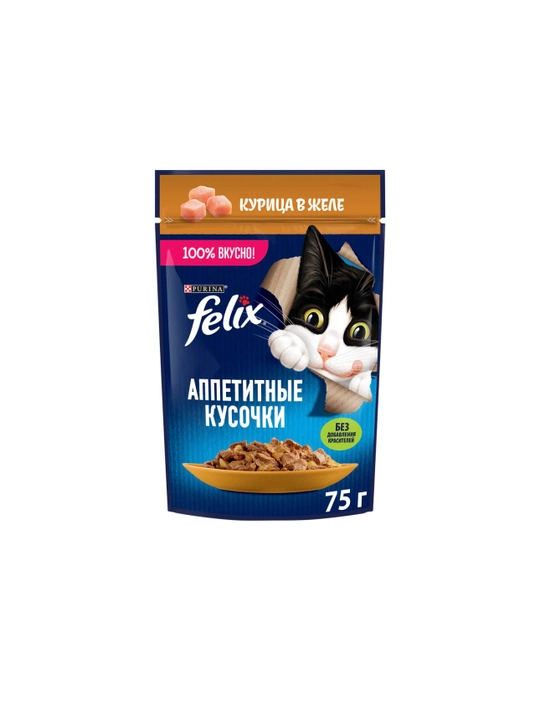 Felix  Влажный корм для кошек со вкусом курицы в желе, 75 гр 5 штук - 