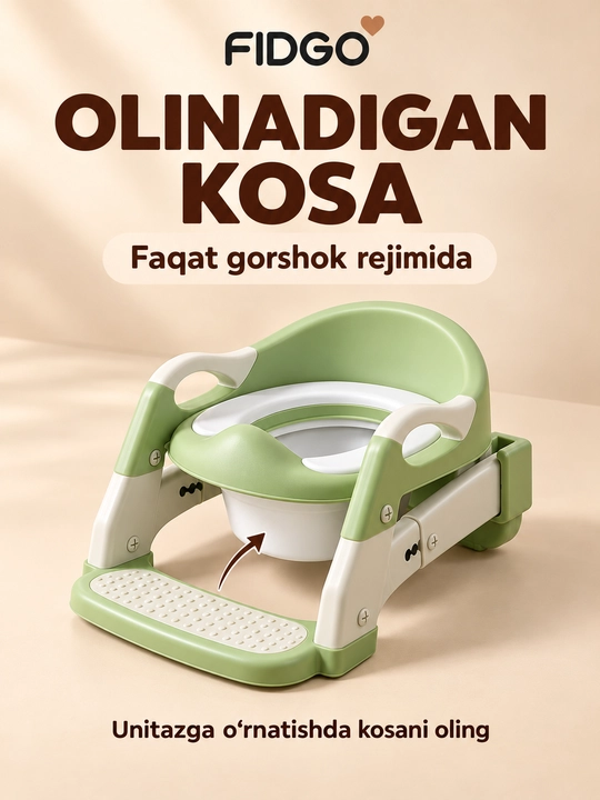 FIDGO bolalar unitaz o‘rindig‘i, zinapoya, tutqichlar va yumshoq qoplama bilan
