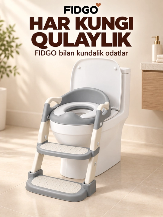 FIDGO bolalar unitaz o‘rindig‘i, zinapoya, tutqichlar va yumshoq qoplama bilan