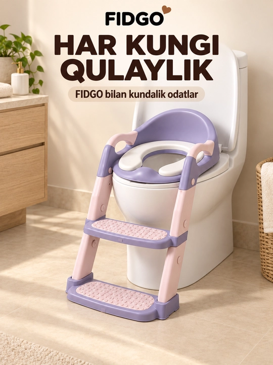 FIDGO bolalar unitaz o‘rindig‘i, zinapoya, tutqichlar va yumshoq qoplama bilan