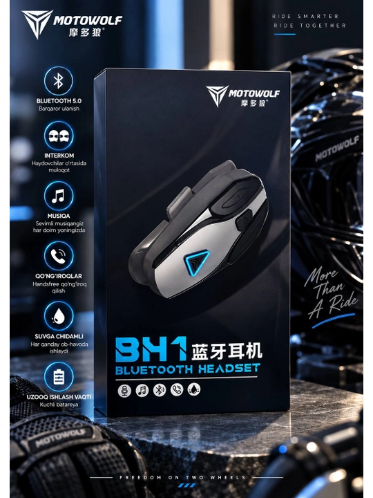 MOTOWOLF BH1 — Bluetooth garnitura, motoshlem uchun