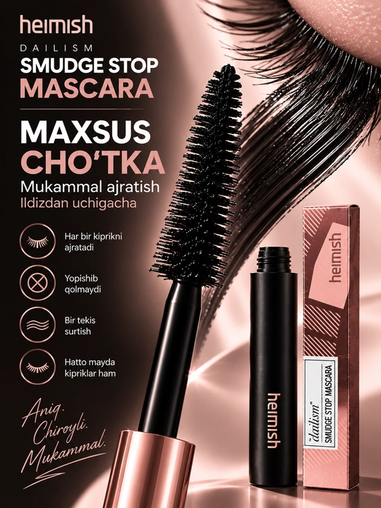 Heimish, tush, maskara, qora tush, kiprik uchun tush, hajm beruvchi maskara