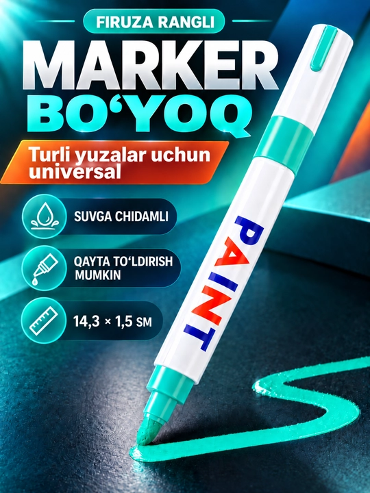 Marker-bo‘yoq, suvga chidamli, turli yuzalar uchun
