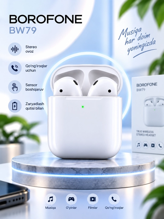 Наушники Borofone BW79 TWS Bluetooth, беспроводные, с микрофоном и зарядным кейсом - 