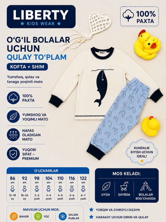 O‘g‘il bolalar uchun pijama, uy uchun dvoyka
