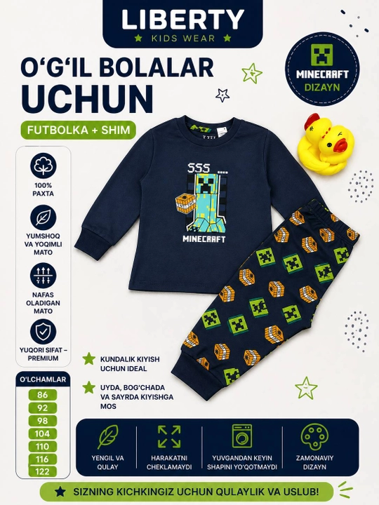 O‘g‘il bolalar uchun pijama, uy uchun dvoyka