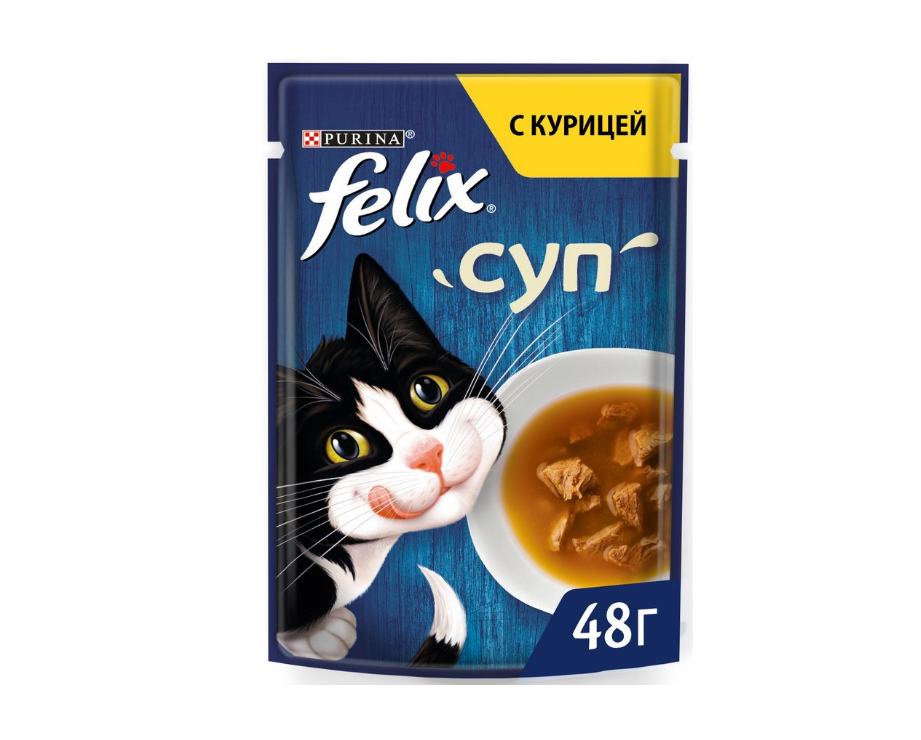 Корм влажный Felix Суп для взрослых кошек с курицей, 48 г 5 штук - 