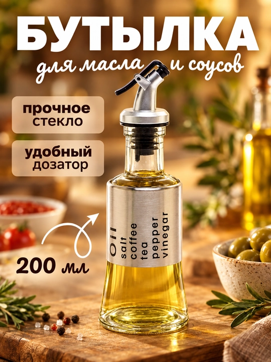 Бутылка для масла и соуса дозатор, 200 мл - 