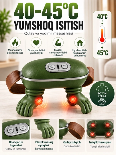 Boyin va yelka uchun 3D massajor, isitish funksiyali, simsiz, 2400 mAh - 