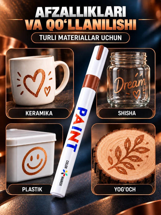 Marker-bo‘yoq, 12 rangli, suvga chidamli, turli yuzalar uchun