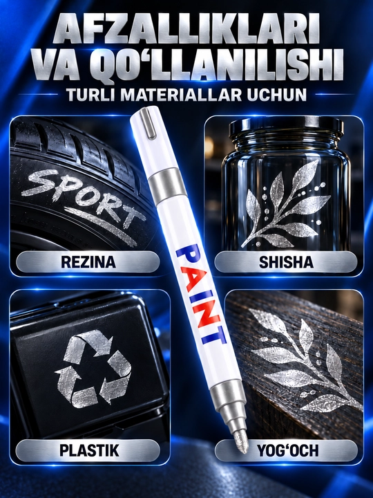 Marker-bo‘yoq, suvga chidamli, turli yuzalar uchun