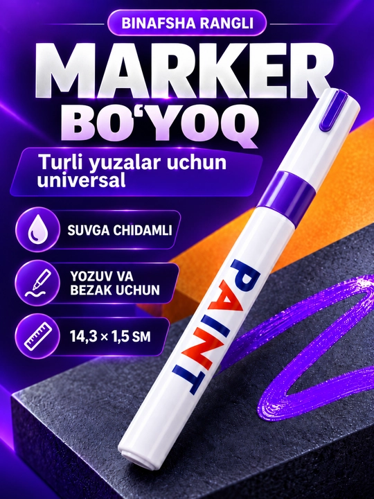 Marker-bo‘yoq, suvga chidamli, turli yuzalar uchun