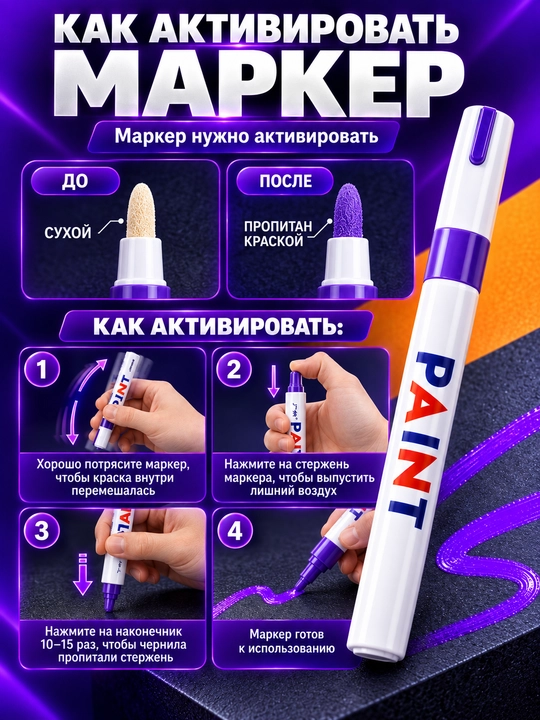 Marker-bo‘yoq, suvga chidamli, turli yuzalar uchun