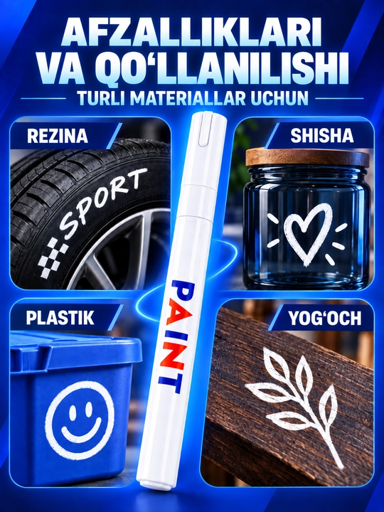 Marker-bo‘yoq, suvga chidamli, turli yuzalar uchun