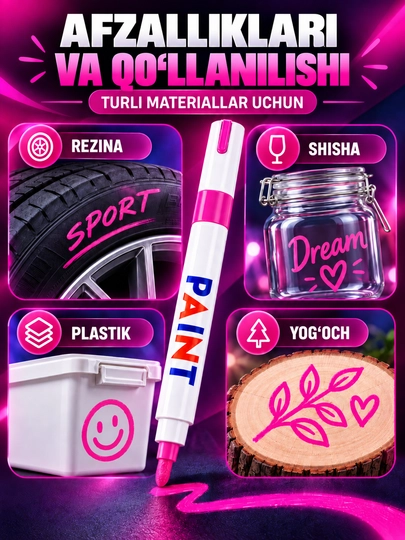 Marker-bo‘yoq, suvga chidamli, turli yuzalar uchun