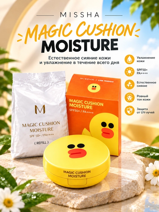 Кушон MISSHA Magic Cushion Cover Lasting SPF 50+, BB-крем с запасным рефилом, 15 г - 