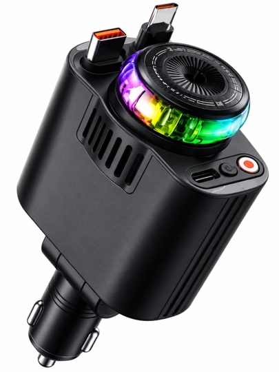 Avtomobil uchun 5-in-1 zaryadlovchi, USB va Type-C, LED yoritgich, tez zaryadlash - 