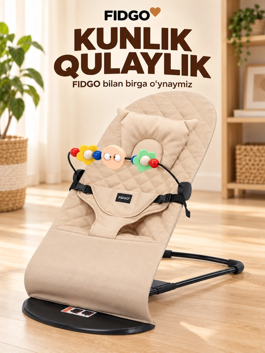 FIDGO bolalar shezlongi, buklanadigan, qiyaligi sozlanadi, kamarlar bilan
