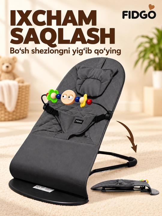 FIDGO bolalar shezlongi, buklanadigan, qiyaligi sozlanadi, kamarlar bilan