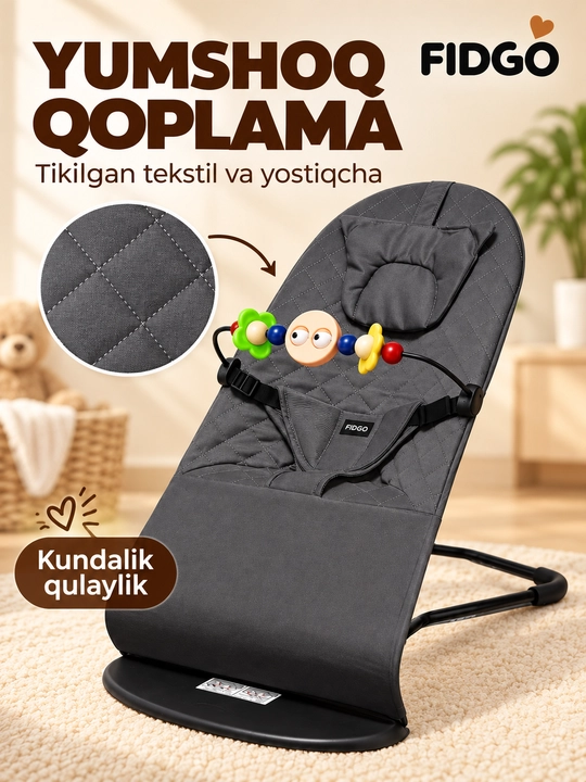 FIDGO bolalar shezlongi, buklanadigan, qiyaligi sozlanadi, kamarlar bilan
