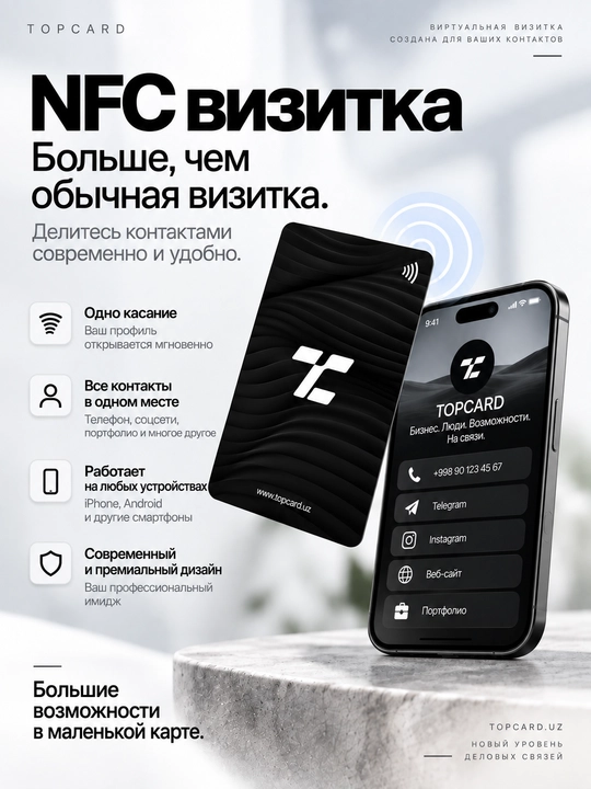 NFC визитка TOPCARD Essential — электронная умная визитная карточка с личным профилем