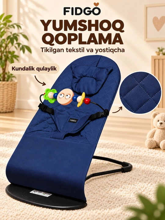 FIDGO bolalar shezlongi, buklanadigan, qiyaligi sozlanadi, kamarlar bilan