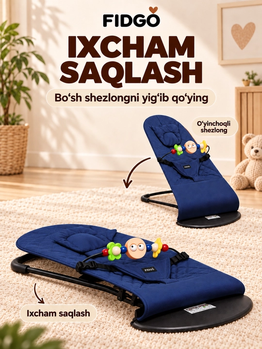 FIDGO bolalar shezlongi, buklanadigan, qiyaligi sozlanadi, kamarlar bilan