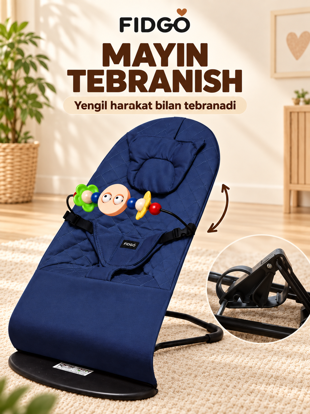 FIDGO bolalar shezlongi, buklanadigan, qiyaligi sozlanadi, kamarlar bilan