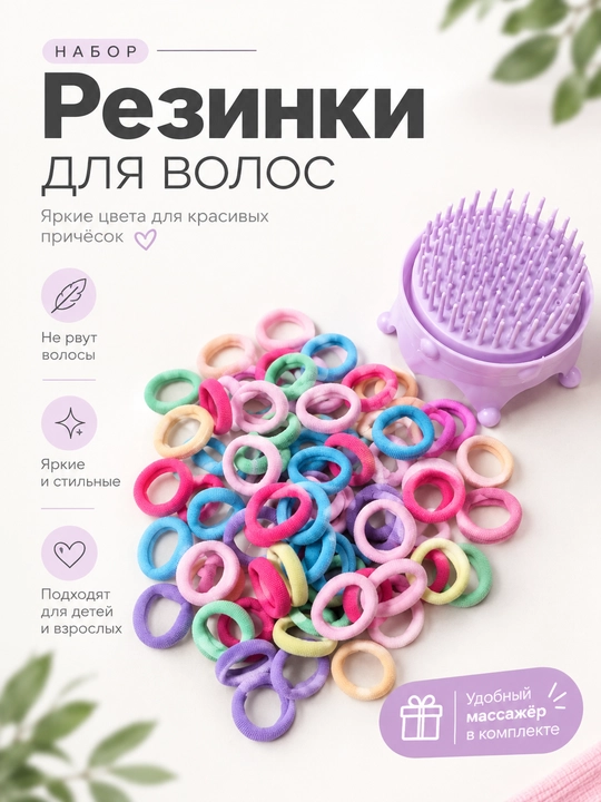 Детские резинки для волос, разных цветов. массажная расческа в подарок - 