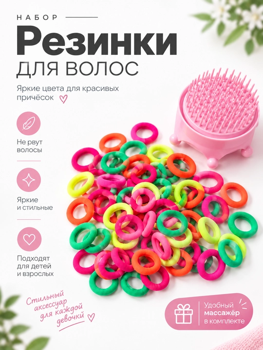 Детские резинки для волос, разных цветов. массажная расческа в подарок - 