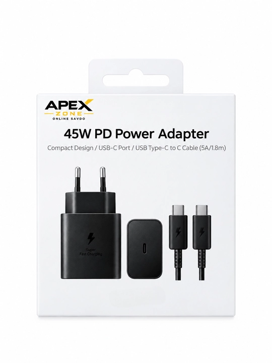 45W PD Tezkor Zaryadlovchi Adapter, USB-C, 5A Kabel bilan