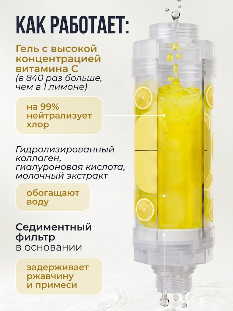 C vitamini va xushbo‘y ta’sirga ega dush filtri, xlor va zangdan himoyalovchi nasadka
