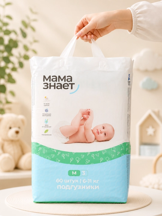Подгузники Mama Znayet для детей — мягкие и комфортные, салфетки в подарок 