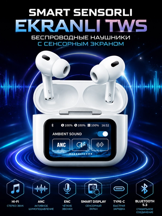 Ekranli simsiz quloqchin, Bluetooth naushnik, Type-C