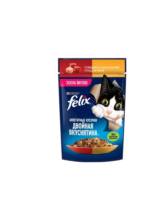 Felix говядина и домашняя птица в желе, 75 г, 5 шт - 