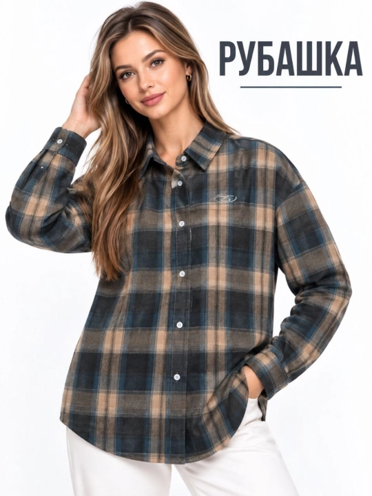 Ayollar uchun kuzgi qishki ko'ylak— katakli issiq ko‘ylak, oversize uzun yengli, M–3XL - 