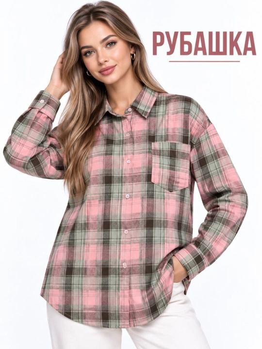 Ayollar uchun kuzgi qishki ko'ylak— katakli issiq ko‘ylak, oversize uzun yengli, M–3XL - 